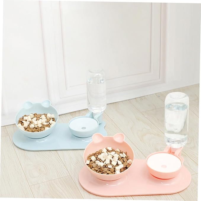 VANZACK 2pcs Pet Double Feeder Neck Automatic Feeding Bowl Non- Design for Food and Water Random Color Practical Pet Feeding Tool