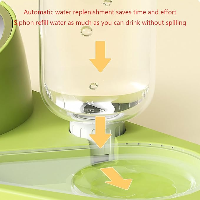 White Food Grade PP Stainless Steel Pet Automatic Feeder Set Dog Food Bowl Waterer Slanted Raised Bowl Gravity Re-Fill Water Dispenser