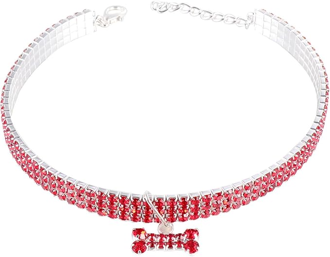 BESPORTBLE Rhinestone Pet Collar Dog Crystal Collar Adjustable Buckle Red Large Size for Pet Supplies