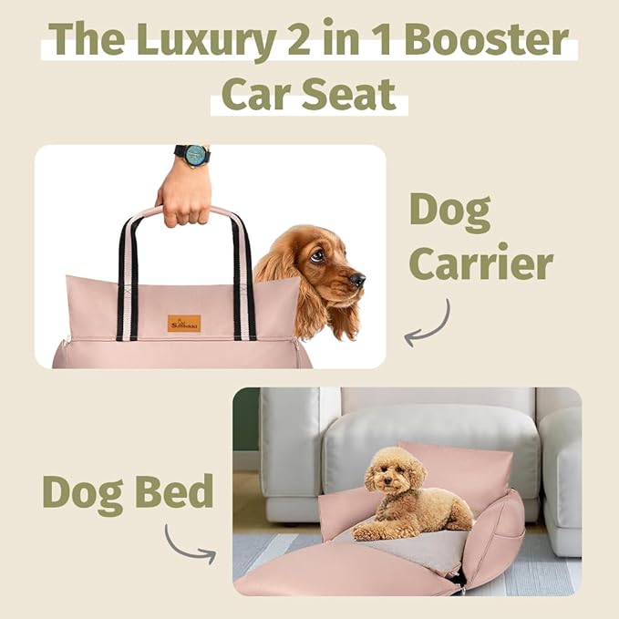 Pet Carrier & Booster Seat for Small & Medium Dogs Up to 30 Lbs | Waterproof, Easy to Carry Dog Car Bed with Handles & Storage, Pink