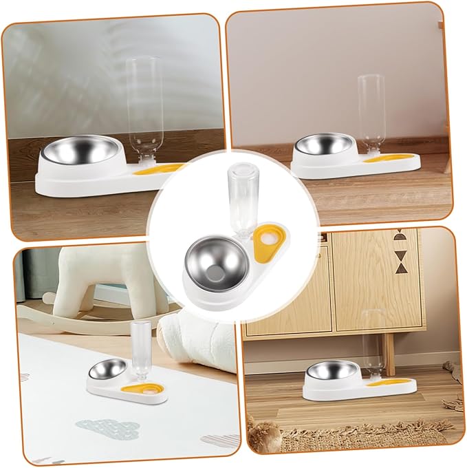 Automatic Pet Food and Water Feeder Bowl with Detachable Water Dispenser, White Plastic Cat and Dog Feeding Supply for Puppies and Adult Pets