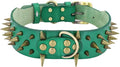 Spiked Studded Leather Dog Collars Wide Sharp Pitbull Big Dog Collar Adjustable for Medium Large Dogs Boxer Bulldog Red L XL Green XL