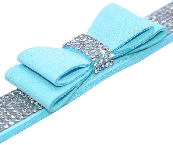 Rhinestone Dog Collar, Cute Dazzling Sparkling Soft Suede Leather Dog Cat Rhinestone Collar Crystal Diamond Pet Dog Puppy Collar (S, Blue-1)