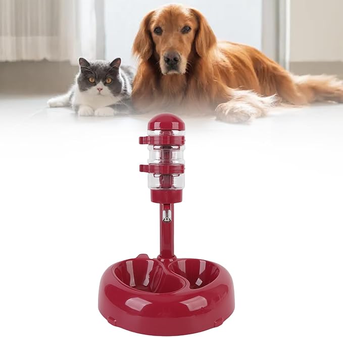 Asixxsix Pet Standing Water Dispenser, Height Adjustable Automatic Water Feeder Food Feeder Bowl, Dog Water Bottle Dispenser Food Bowl, Dog Cat Feeding Water Bowl Set (Wine Red)