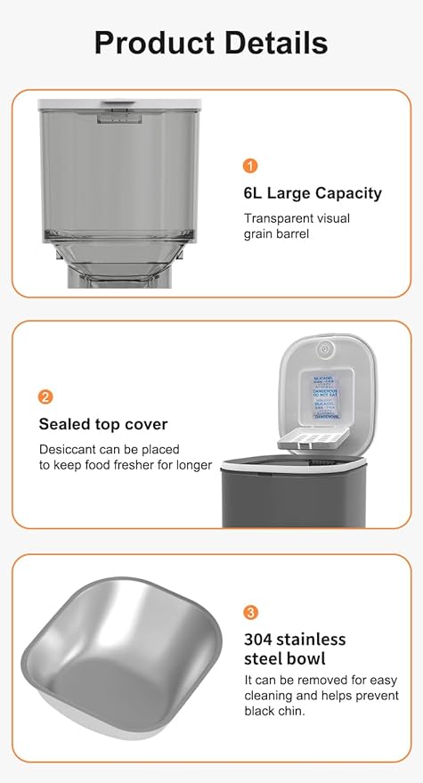 WiFi Smart HD Automatic Pet Feeder with Camera & Night Vision, 2-Way Audio, App and Remote Control, 6L,Dual Power, Easy to Clean,LCD Display, for Cat & Dog.