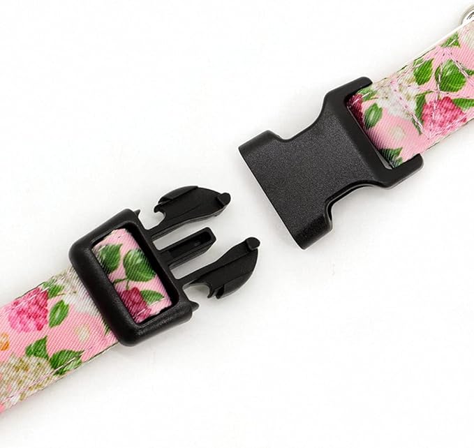 Flower Printed Dog Collar Custom Nylon Puppy Pet Collar Personalized Pitbull Collars Pets Acessorios for Small Medium Large Dog Pink L