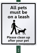 SmartSign 12 x 10 inch “All Pets Must Be On A Leash - Please Clean Up After Your Pet” Yard Sign with 3 foot Stake, 40 mil Laminated Rustproof Aluminum, Black and White, Set of 1