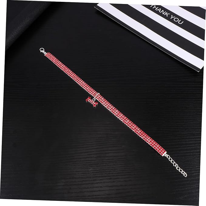 Adjustable Rhinestone Pet Dog Collar Shining Bone Pendant Luxury Necklace Red Comfortable Fit for Walking Outdoor Sports