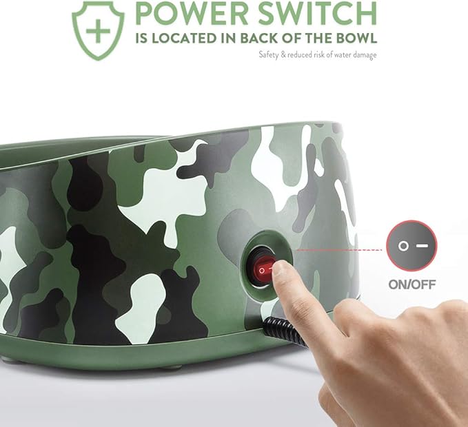 Heated Pet Bowl, Outdoor Pet Thermal Water Bowl, Dog Cat Heated Water Bowl with 69 Inch Chew Resistant Cord and Waterproof ON/Off Switch (New Camouflage)
