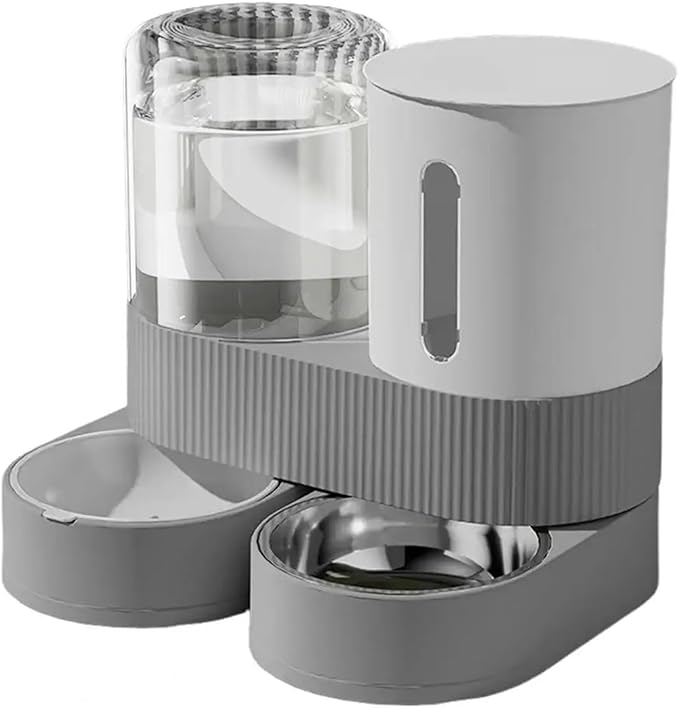 Compatible for AB 2-in-1 Pet Feeder Water Dispenser Set Stainless Steel Food Bowl Dogs Cats(Gray)