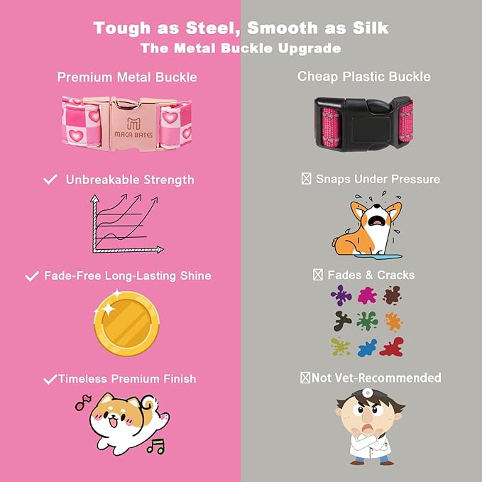 Maca Bates Valentine's Day Dog Collar with Sailor Bow for Extra Small Girl Boy Dogs,Checkered Pink Love Hearts Pattern,Adjustable Durable Soft Plaid Valentine Gift for Female Male Puppy