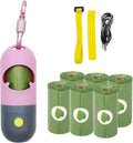 Dog Poop Bag Holder with 7 Rolls of Green Dog Waste Bags Poop Bag Holder with Rechargable Battery & USB Cable Poop Bag Dispenser with LED Flashlight (Pink), (fpq-cd)