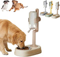 Pet Standing Water Dispenser Feeder Bowl, Dog Automatic Food Dispenser with Water Bottle Combined Bowl, Double Layer Pet Drinking Water Feeder for Both Cats and Dogs (Beige)