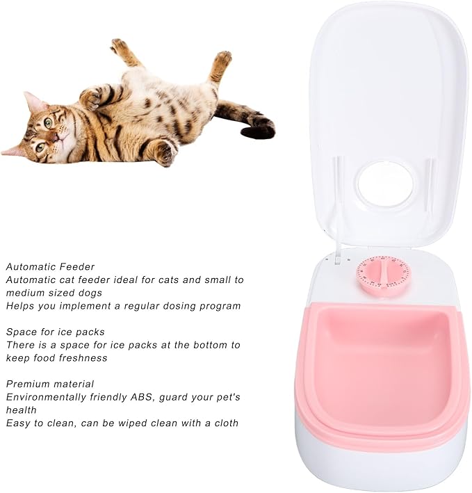 Lightweight Automatic Cat Feeder, Detachable Automatic Pet Feeder with Non Slip Feet, Multifunction Single Meal Timed Pet Food Dispenser for Small Medium Pets Wet Dry Food