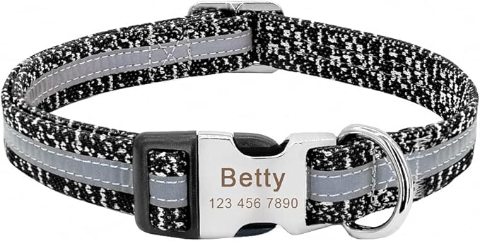 Personalized Pet Dog Collar Reflective Custom Puppy Collars Pitbull Large Dog Collar for Small Pets Chihuahua German Shepherd Black S