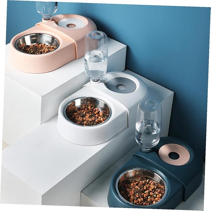 SUPVOX Automatic Pet Feeder and Water Bowl for Dogs and Cats, Anti-Spill Design with Food and Water Compartments, Blue Plastic Pet Supply for Home Use