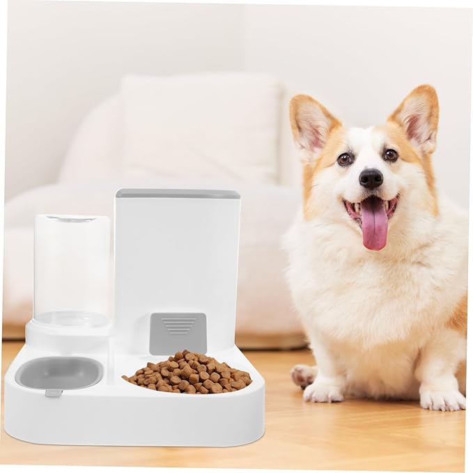 HANABASS Pet Automatic Feeder and Water Dispenser Capacity Dual Function Pet Food and Water Bowl for Cats and Dogs Easy Transparent Design Automatic Feeding Dry and Wet Separation Grey