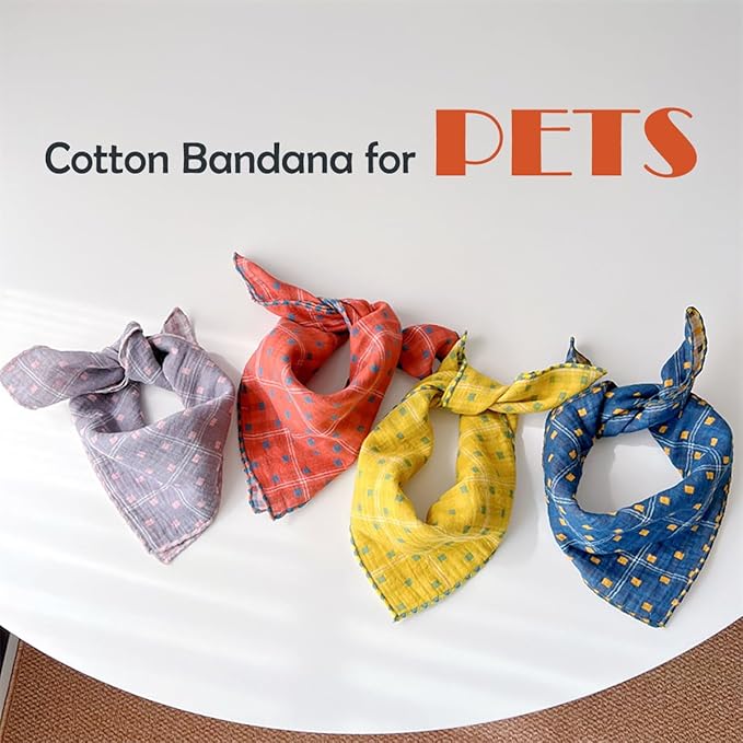 Double Layers Two Tones Dog Cotton Square Bandana Bibs Scarf Kerchief for Small Medium Dogs Boy or Girl - DCB02 Y&G