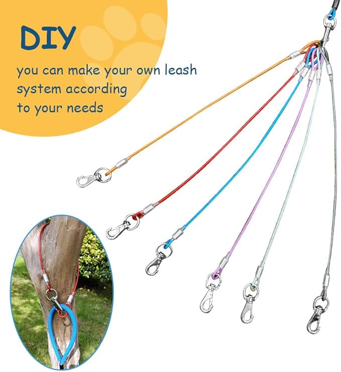 Chew Proof Dog Leash - 2Pack Metal Cable Lead,No Tangle Multiple Dog Leashes for Small and Medium Dogs- Heavy Duty Leash Extender for Collars & Harnesses(Black+Transparent, 20in/50cm)