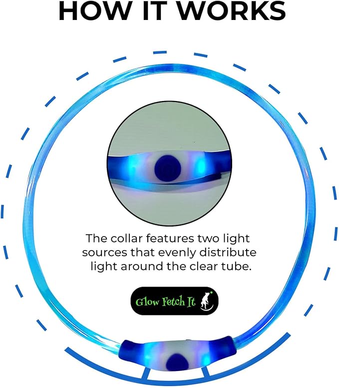 LED Dog Collar, Waterproof Light Up Dog Collar Rechargeable, Dog Safety Necklace for Night Walking, Adjustable Cut-to-Fit Silicone Collar Small Medium Large Dog 27.5” Cuttable (Blue)
