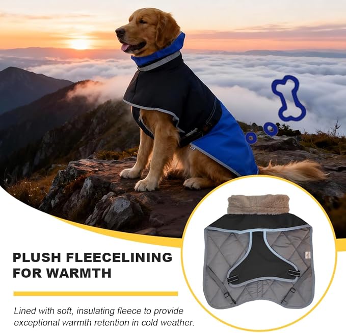 Waterproof Dog Winter Coat, Reflective Turtleneck Fleece Jacket with Snow Protection for Large Dogs, Cold Weather Pet Clothing (Blue, 5XL)