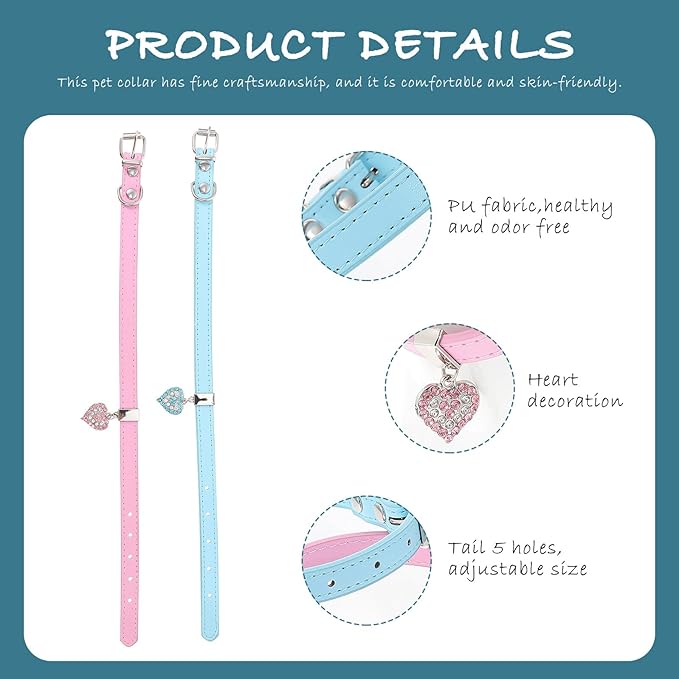 jojofuny 2pcs Adjustable Dog Collar with Buckle Blue and Pink Medium Size 1.3-35cm Pet Neck Decoration Dog Neck Ornament