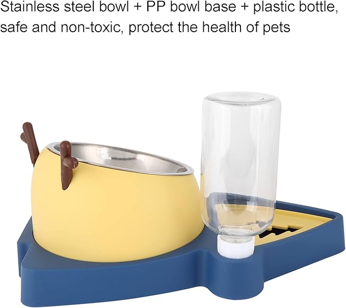 Generic Pet Food Feeder Automatic Water Dispensers Set Detachable Stainless Steel Bowl Small Medium Pets Easy Clean Safe Material (Yellow and Blue)