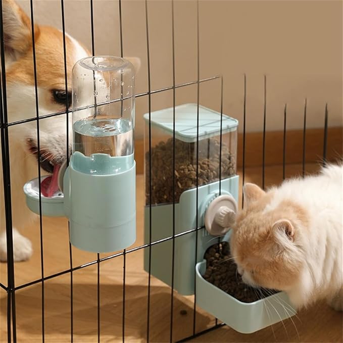 Cage Kennel and Crate Hanging Pet Feeders for Food and Water Rabbit Cat Dog Puppy Feeder and Water with Storage Chinchi Food Bowl (Navy Blue, for Water)
