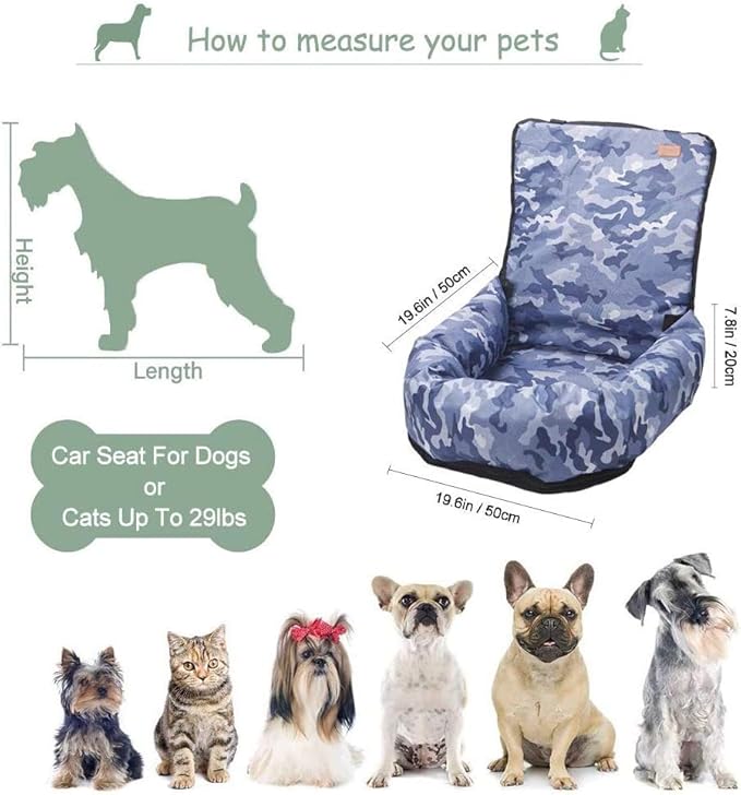 Dog Car Seat Pet Puppy Booster Seat Dog Travel Car Carrier Bed with Clip-On Safety Leash, Non-Slip Dog Safety Car Seat for Small and Medium Pets, Compatible with All Cars/Suvs