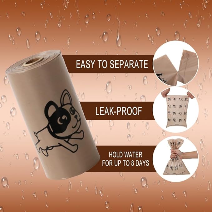 Thick & Strong Dog Poop Bags Scented, Large Capacity Leak Proof Tear Resistant Waste Bags, 6 Rolls 90 Bags for Outdoor Walking and Travel Fast Easy Cleanup (Brown)