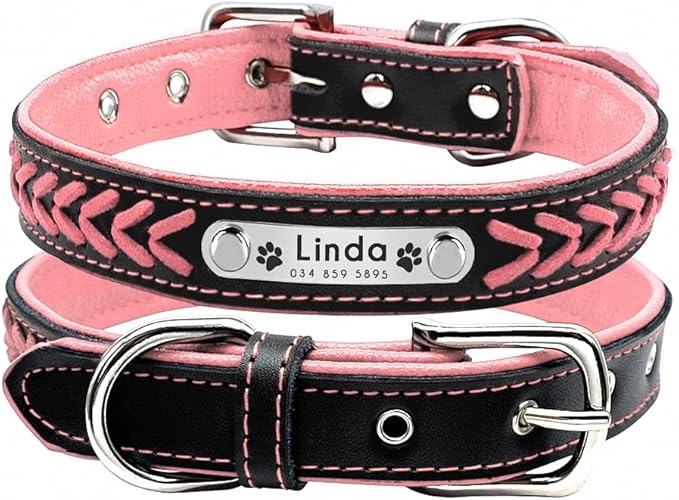 Personalized Dog Collar Customized Dog Collars Padded Pet Collar Name ID Collars for Small Medium Large Dogs Cats Pink M