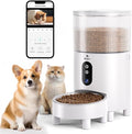 Single Hole Automatic Cat&Dog Feeder with Camera 780P HD Video with Night Vision 5G WiFi Pet Feeder with 2-Way Audio Low Food & Blockage Sensor Motion & Sound Alerts for Cat & Dog Single Tray White