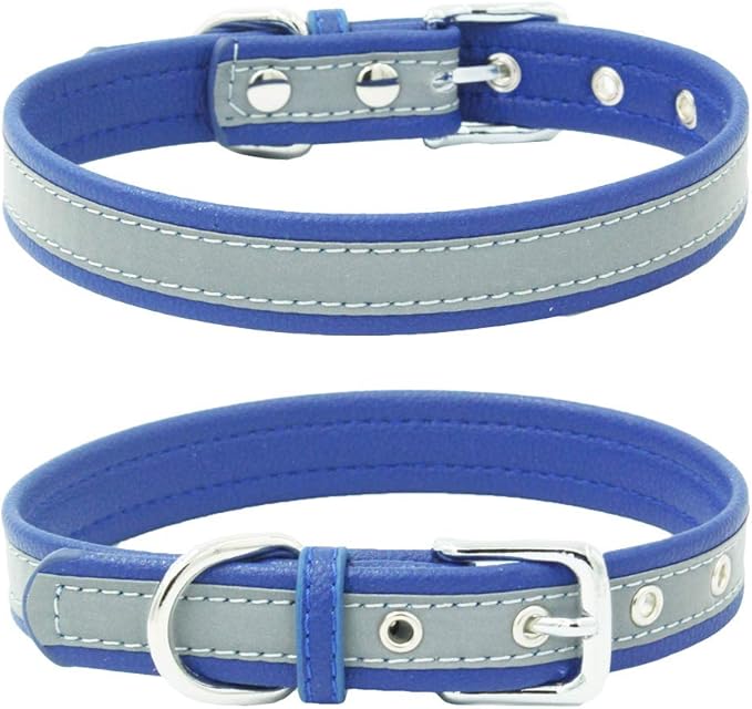 Reflective Small Dog Collar Safer at Night Girl Cat Collars Blue XXL
