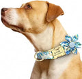 Custom Flower Dog Collar Nylon Floral Printed Pet Dog Collars Personalized Puppy Collar for Small Medium Large Dogs Cat Pitbull 157 Blue L