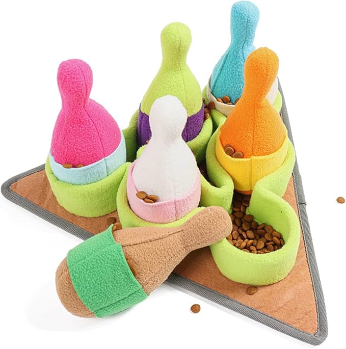 VANZACK Dog Snuffle Bowling Toy Interactive Puppy Training Plaything Squeaky Sounds Foraging Mat for Dogs PET Chewing Cushion for Mental Stimulation and Nose Work