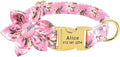 Flower Custom Dog Collar Leash Floral Printed Nylon Pet Dog Collars Lead Personalized Puppy Collars for Small Medium Large Dog 153 Pink S