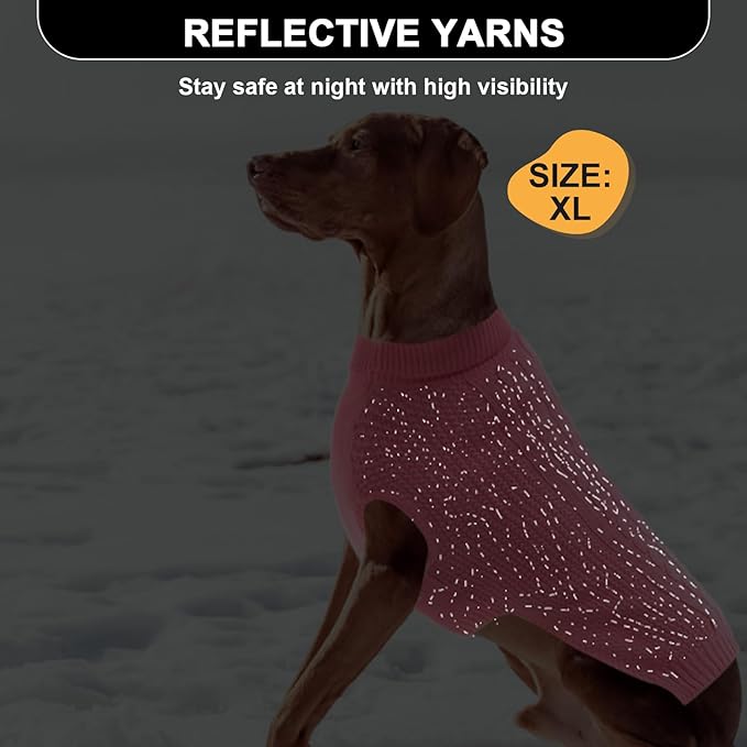 XS Dog Sweater, Classic Cable Knit Warm Dog Sweatshirt with Reflective Yarn for Girl Boy, Halloween Fall Winter Coat Turtleneck Pullover Clothes Apparel for Small Medium Large Dogs (Pink XS)