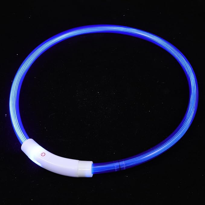 Veemoon USB Rechargeable LED Dog Collar 70cm, Night Luminous Glowing Pet Collar with Single Color Blue Fiber Optic Light for Dog Safety and Visibility at Night