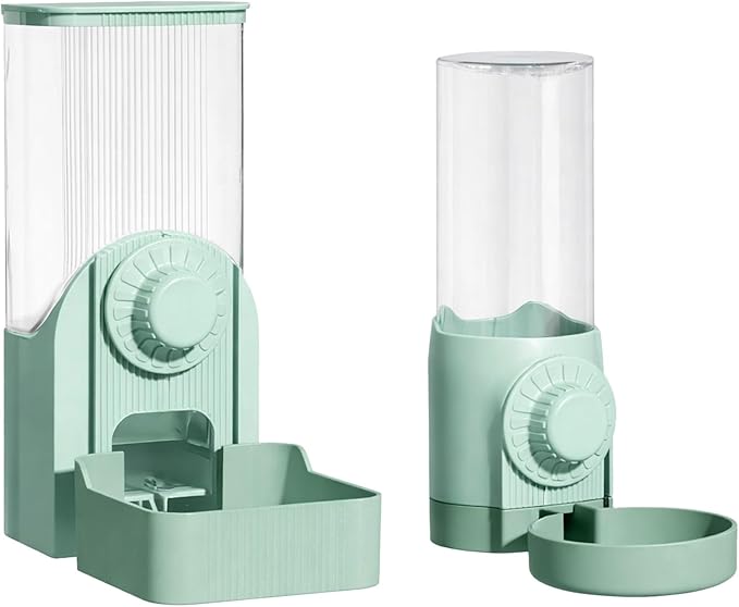 Automatic Pet Feeder And Waterer, 2-In-1 Green Set, For Dogs Cats And Birds, 54.1 Oz Feeder, 17.58 Oz Dispenser, Cage-Mount Design