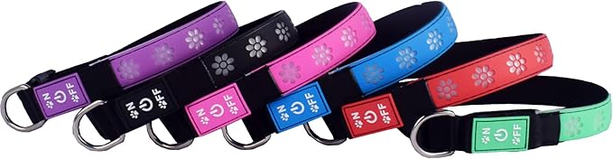 Subversive USB-C led Light up Airtag Dog Collar, Subversive 3D Sunflower Design Comfortable and Soft Material,Multicolored Lighting (Red, M(15.7-19.7"))