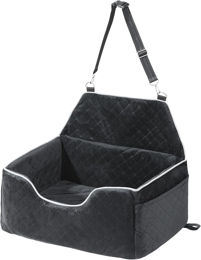 Happybuy Dog Car Seat, Dog Booster Seat for Car with A Storage Pocket, Pet Car Seat with Clip-On Safety Leash, Sponge Filling, Dog Car Bed for Medium & Large Dog up to 55 lbs, Black