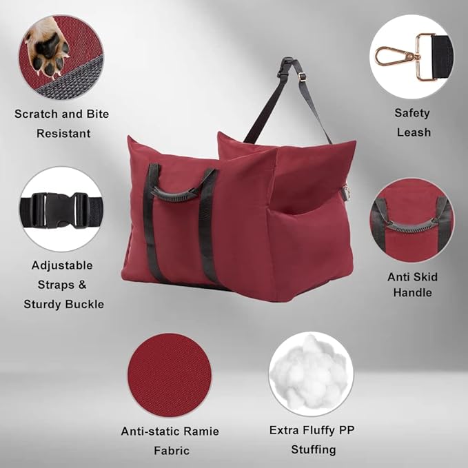 Small Dog Booster Pet Seat for Car Front Seat Ultra Soft Pet Bucket Portable Travel Pet Carrier Bed, Red