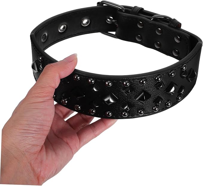 Adjustable Spiked Dog Collar with Metal Buckle and Stylish Pet Neck Protector for Large Dogs Featuring Chew Resistant Rivets and Chic Design for Everyday Use