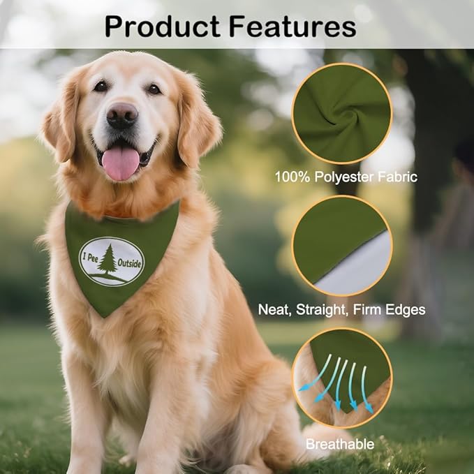I Pee Outside Green Dog Bandana, Humor Pet Scarf Photo Prop for Outdoor Adventure Hiking Camping Mountain, Funny Spring Summer Pet Bandana Accessory, Christmas Birthday Gifts for Dog Lover