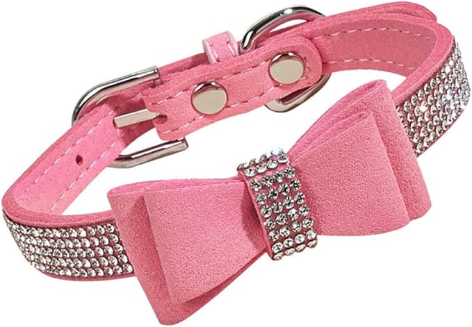 Totority Rhinestone Pet Dog Collar with Bowknot Adjustable Pink Large Collar 51x2.5cm for Cats and Dogs Suitable for Daily Wear and Training