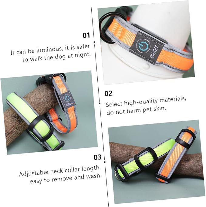 Happyyami 1pc Dog Collar Batteries Rechargeable Led Collar Pet Nylon Pet Supplies