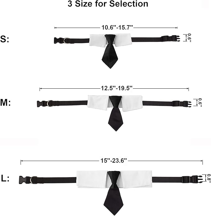 ADOGGYGO Adjustable Dog Neck Tie Collar Pet Collar with Black Necktie Wedding Formal Tux Collars for Large Dogs Pets (Large)