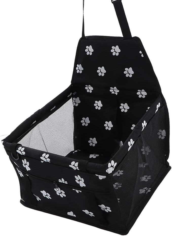 Pet Car Seat with Safety Leash, Dog Car Basket for Puppy Cat, Breathable Slip Proof Design, Portable Pet Travel Carrier with Adjustable Straps for Most Vehicles (Black)