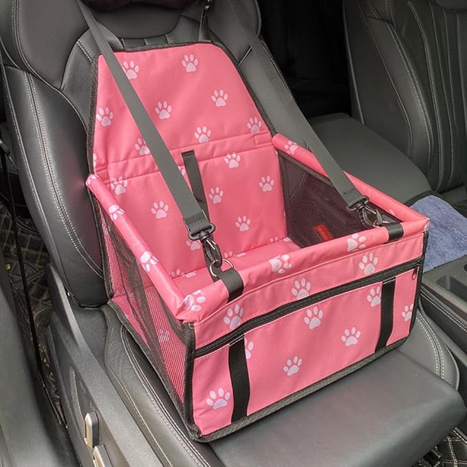 Pet Car Seat for Ford Mondeo Hatchback/Mondeo Combi CD/CE BE 1997-2022 2023 2024 2025 2026 Dog Car Seat with Leash Portable Dog Bed for Car Washable Foldable Car Pet Bag,Pink Footprint