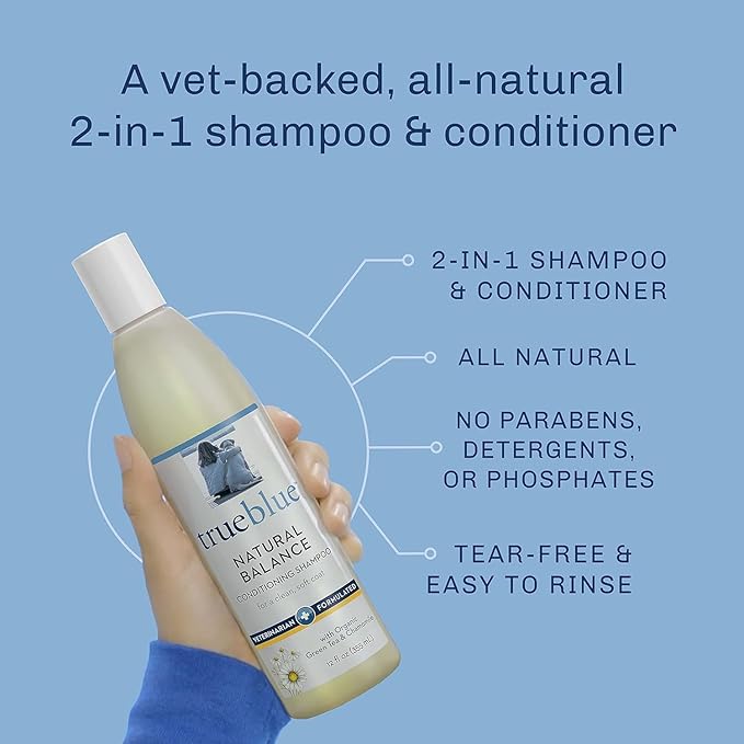 TrueBlue Natural Balance Conditioning Dog Shampoo with Green Tea & Chamomile - Cleansing Wash, Deodorizing, Moisturizing – Toxin Free, Natural Botanical Blend – Tearless Cleaner – 12 Fl. Oz.